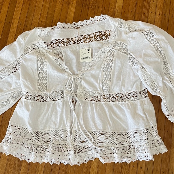 Free people white tie front crochet boho blouse NWT retail $98 szm - Picture 9 of 9